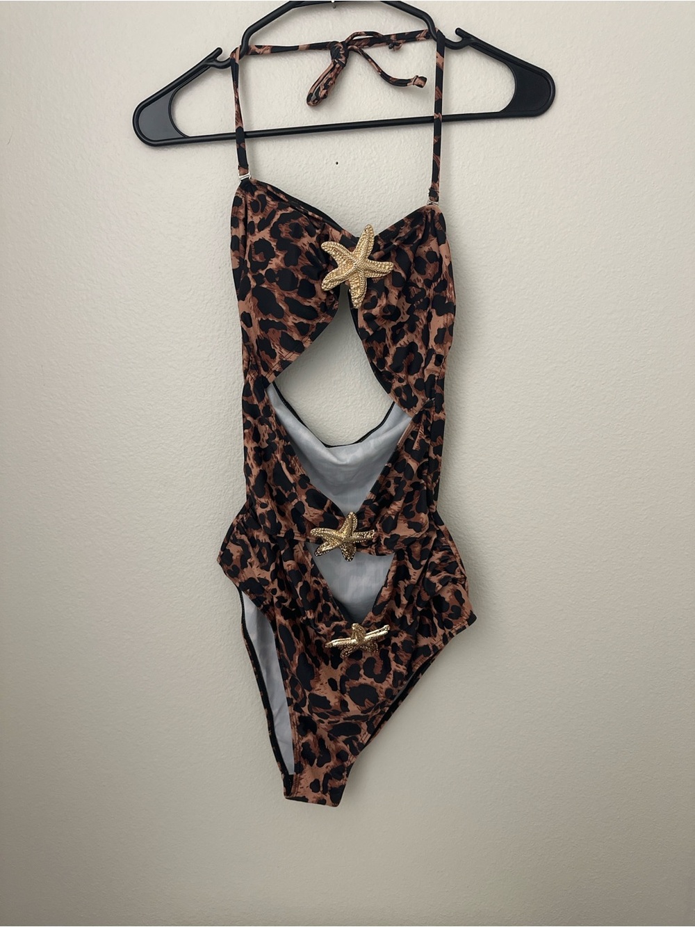 SHEIN Brown Leopard Print One-Piece Swimsuit with Gold Starfish